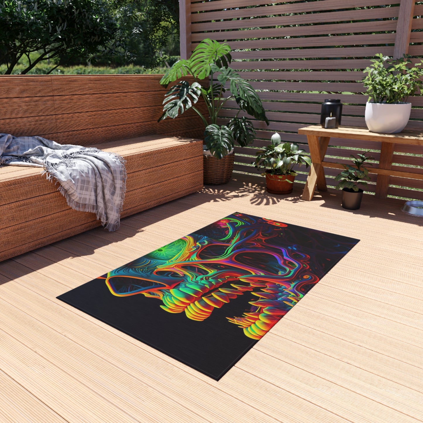 Outdoor Rug  Florescent Skull Death 1