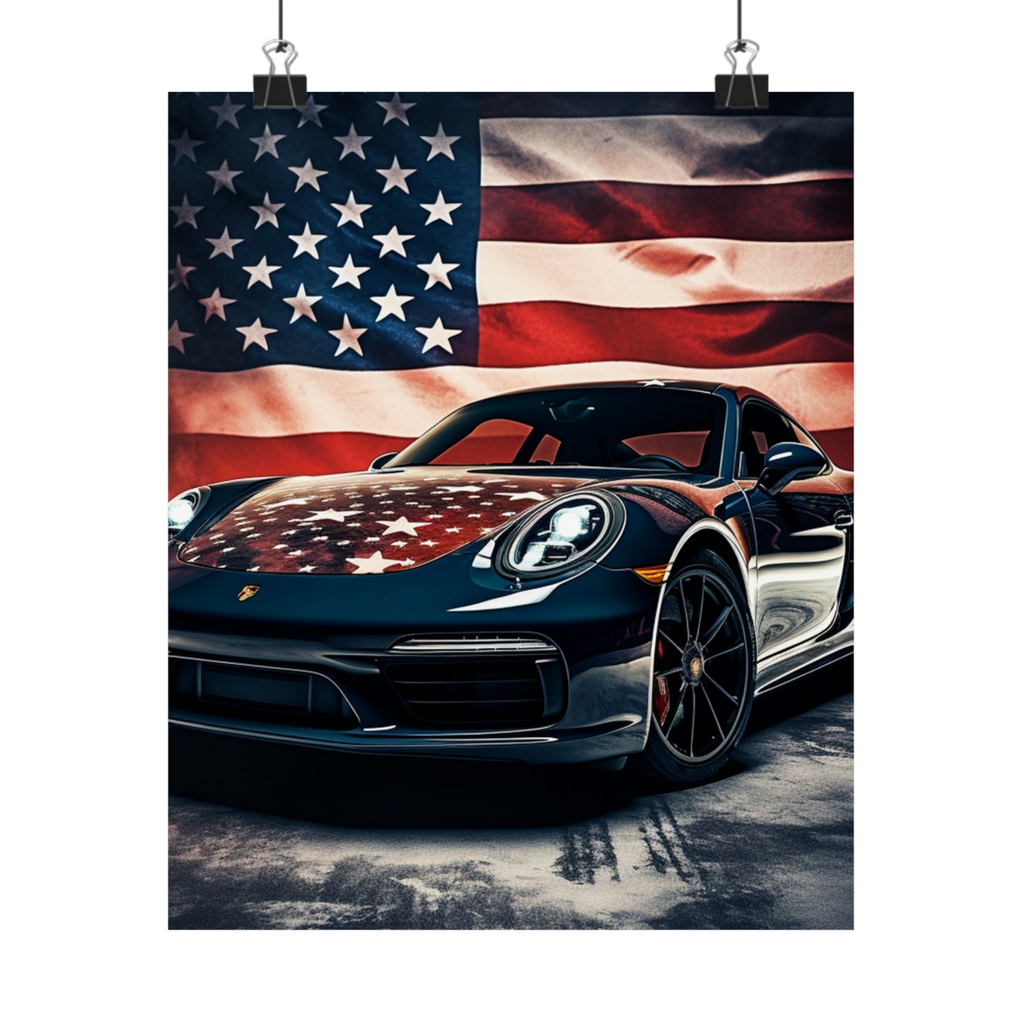 Premium Matte Vertical Posters Abstract American Flag Background Porsche 2