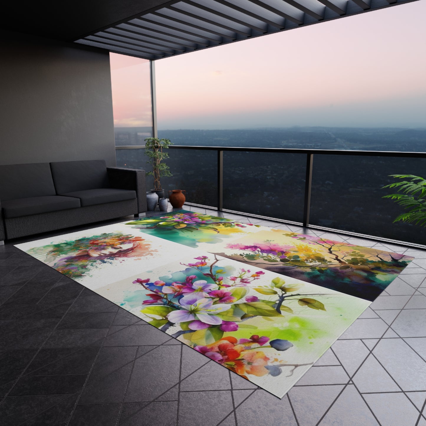 Outdoor Rug  Mother Nature Bright Spring Colors Realistic Watercolor 5