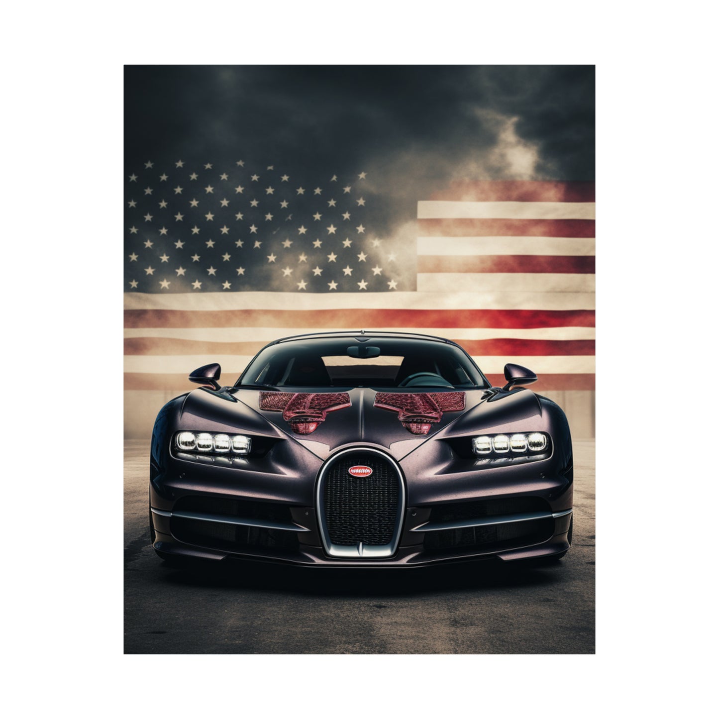 Premium Matte Vertical Posters American Flag Background Bugatti 2