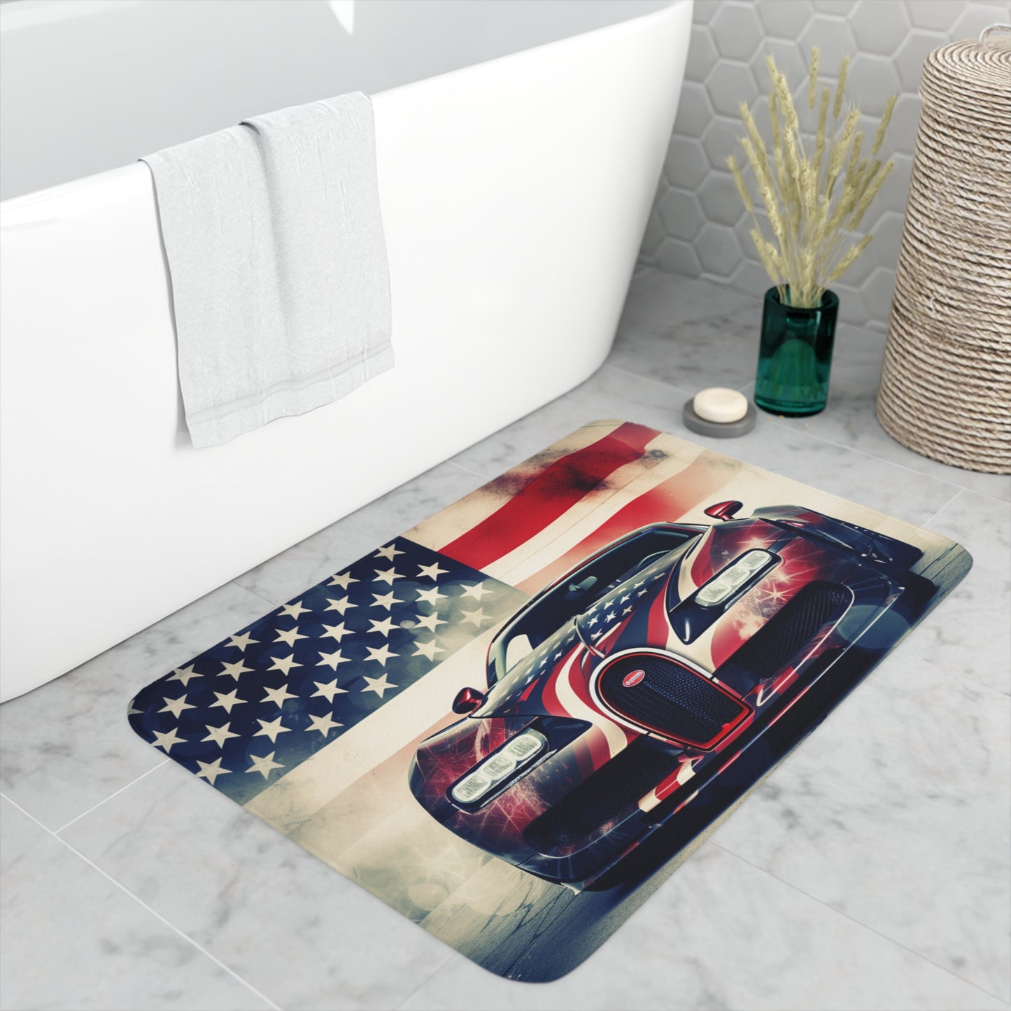 Memory Foam Bath Mat Abstract American Flag Background Bugatti 1