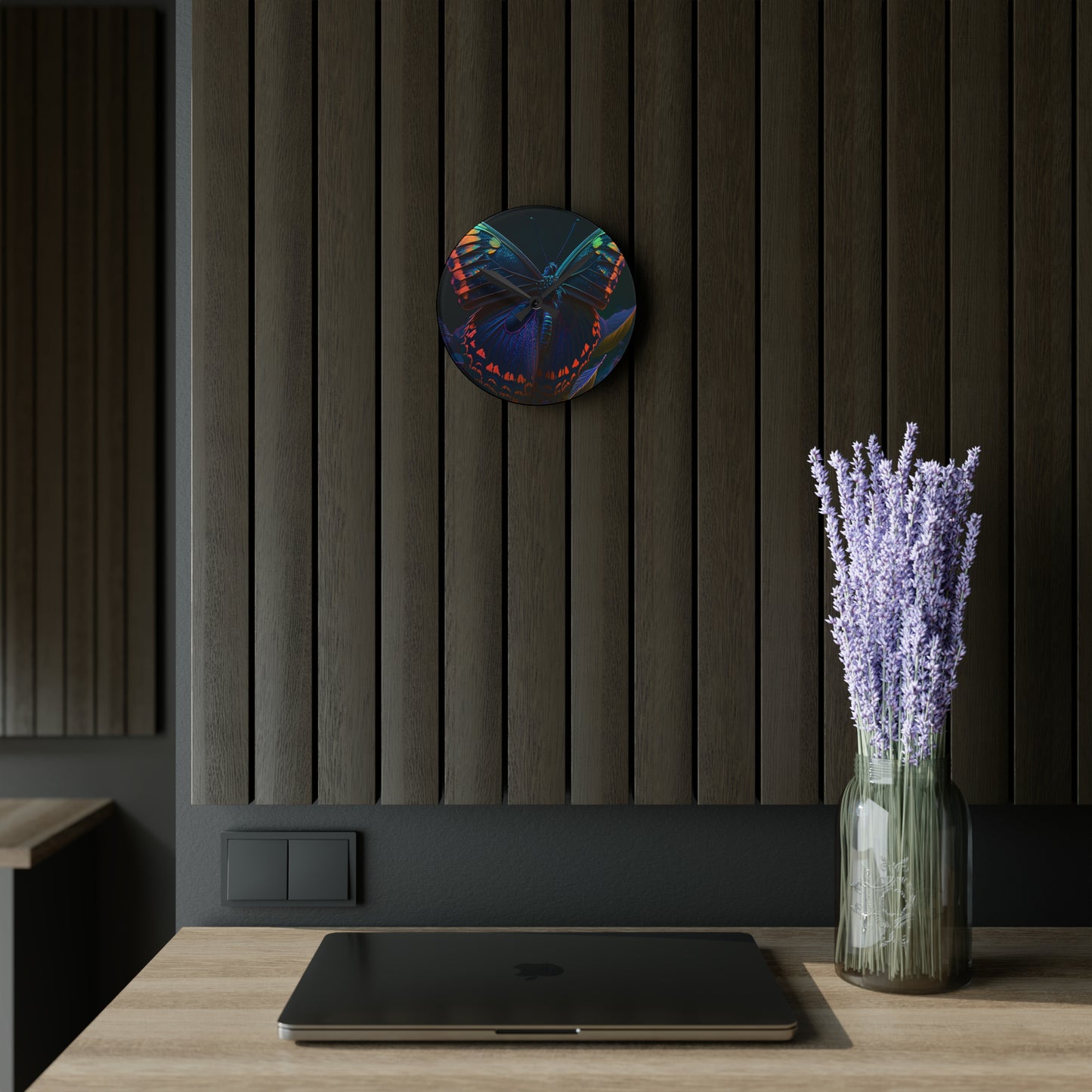 Acrylic Wall Clock Hue Neon Butterfly 3