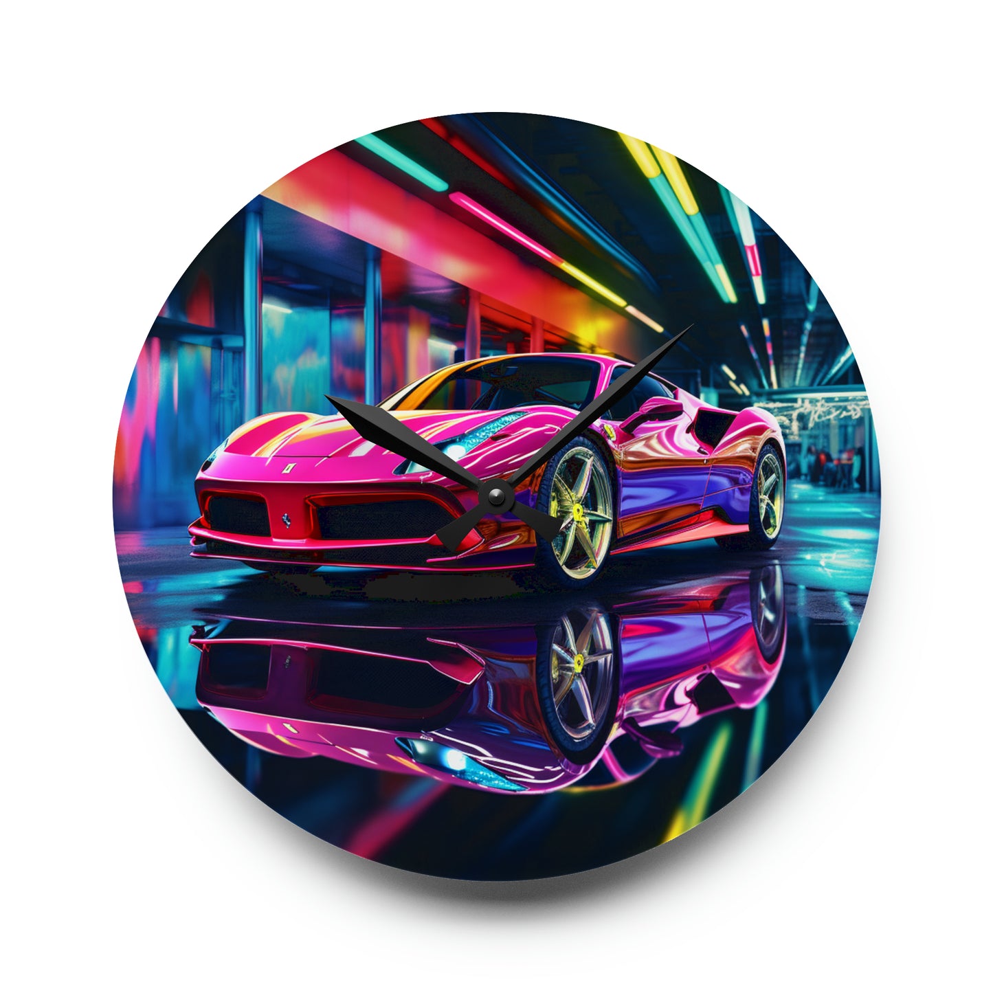 Acrylic Wall Clock Pink Macro Ferrari 4