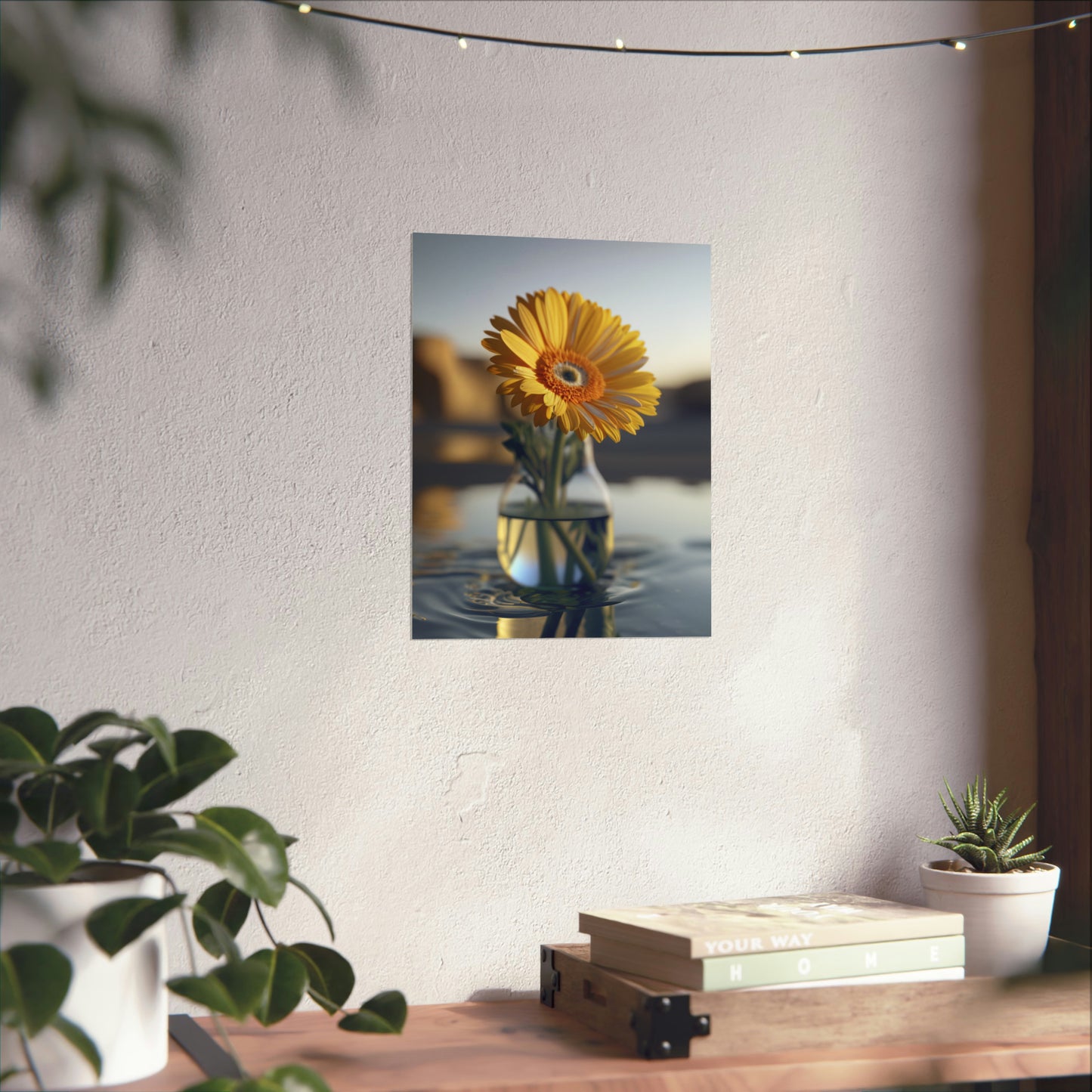 Premium Matte Vertical Posters yello Gerbera glass 4