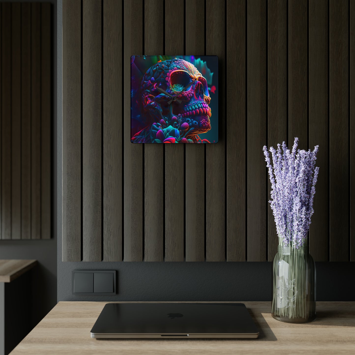 Acrylic Wall Clock Florescent Skull Death 3