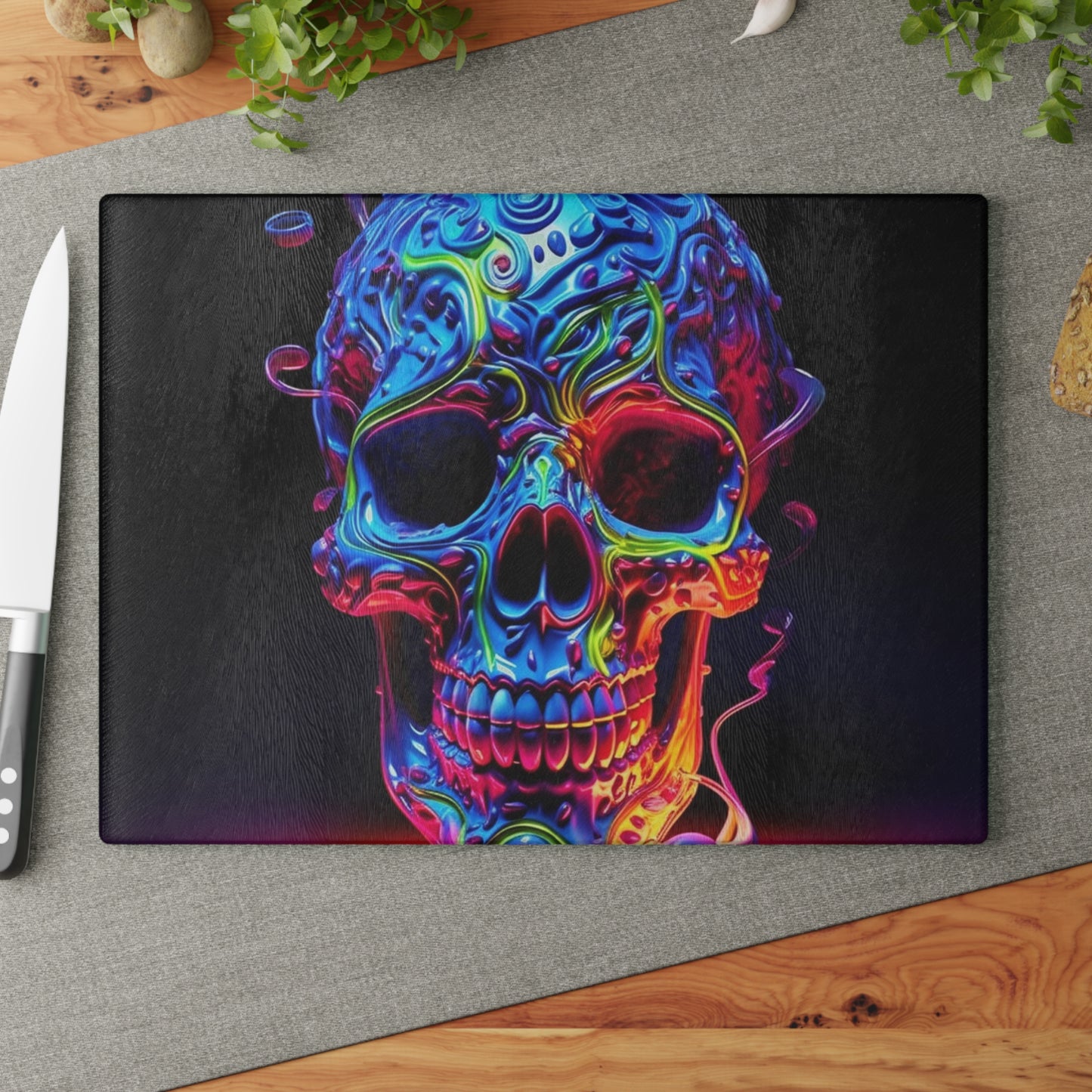 Glass Cutting Board Macro Skull Color 3