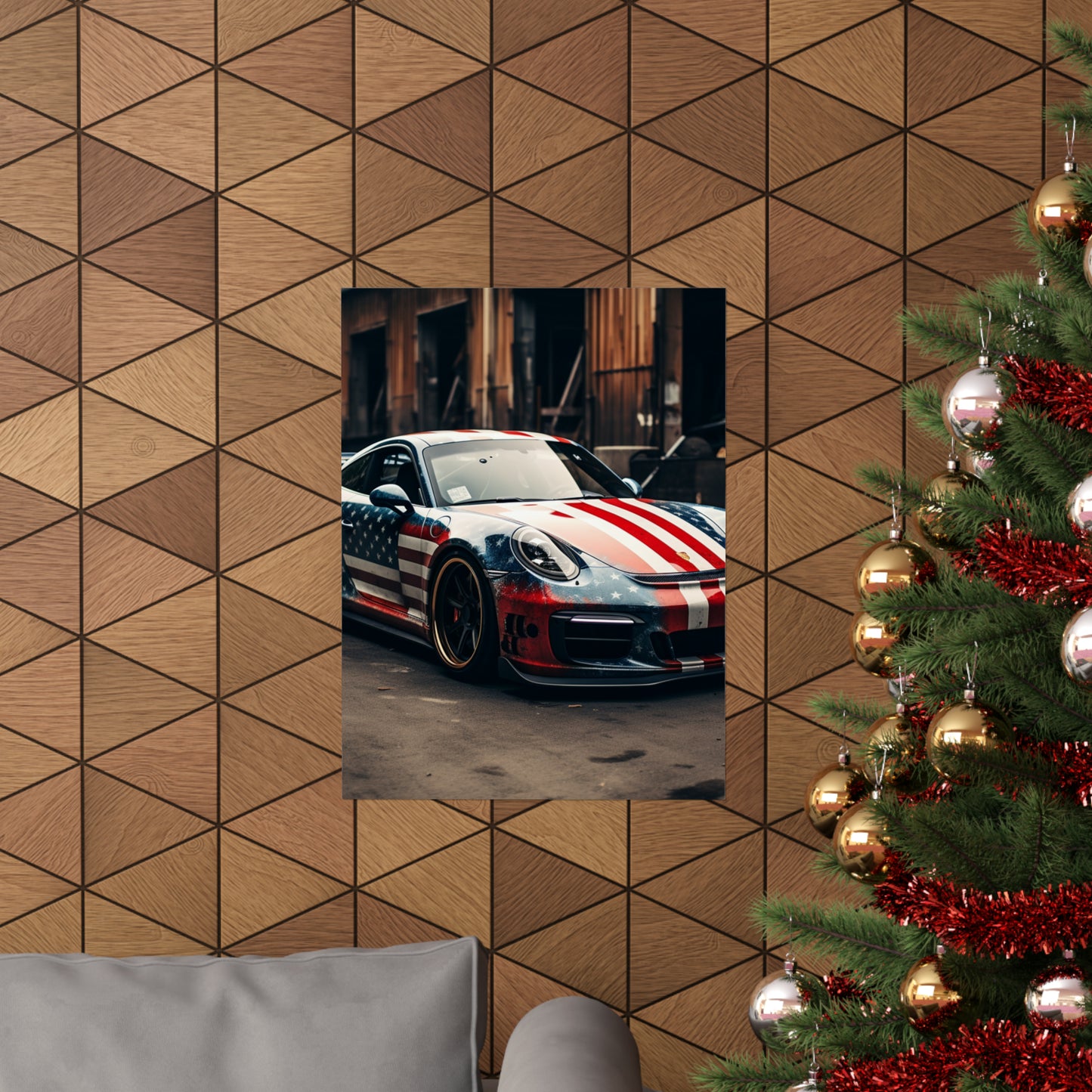 Premium Matte Vertical Posters American Flag Porsche 3