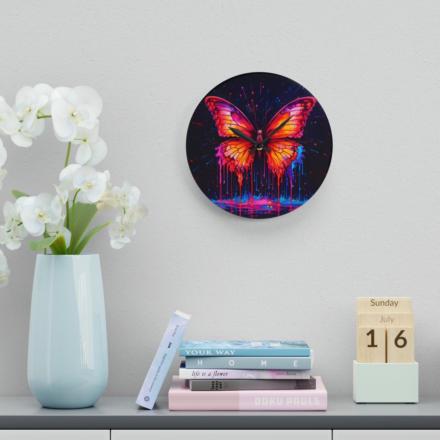 Acrylic Wall Clock Pink Butterfly Flair 4