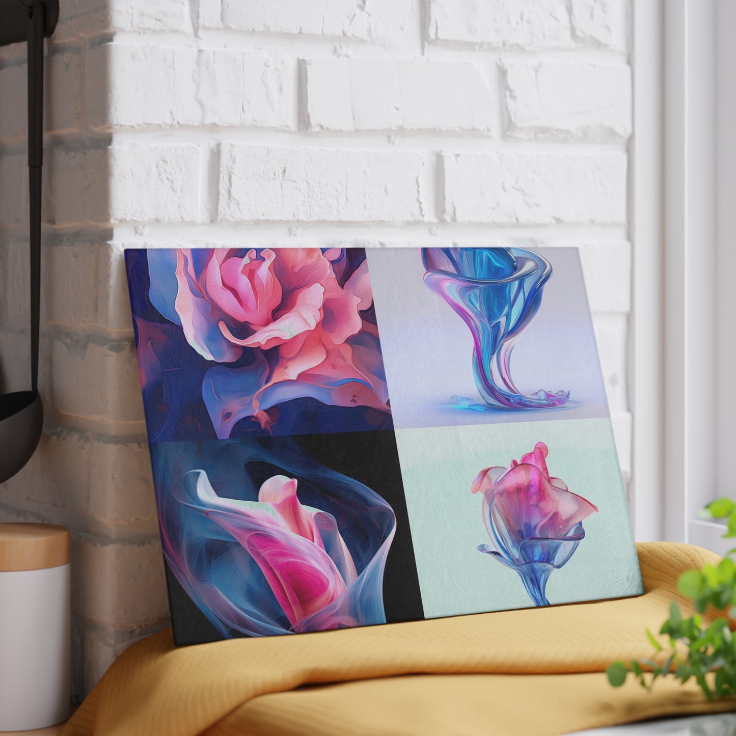 Glass Cutting Board Pink & Blue Tulip Rose 5