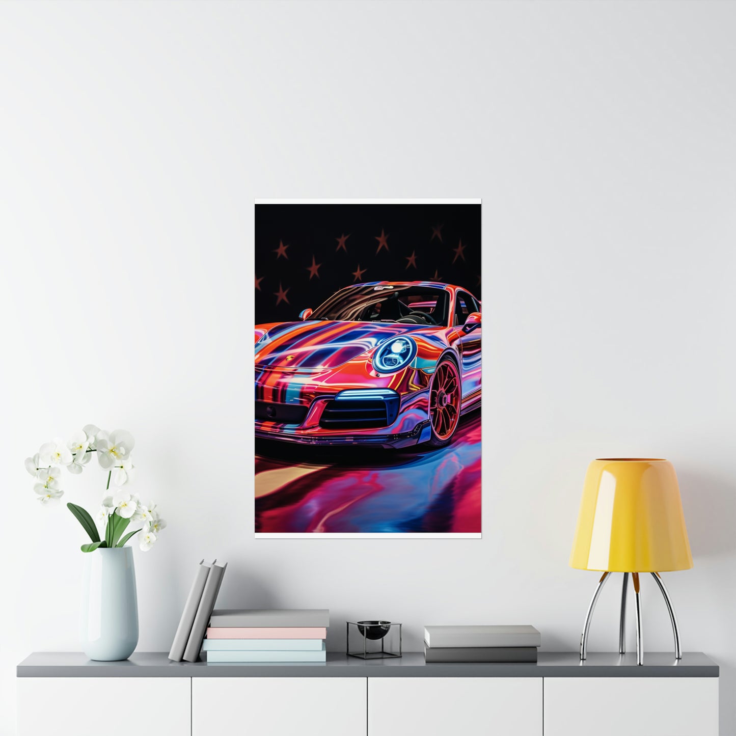 Premium Matte Vertical Posters Macro American Flag Porsche 4