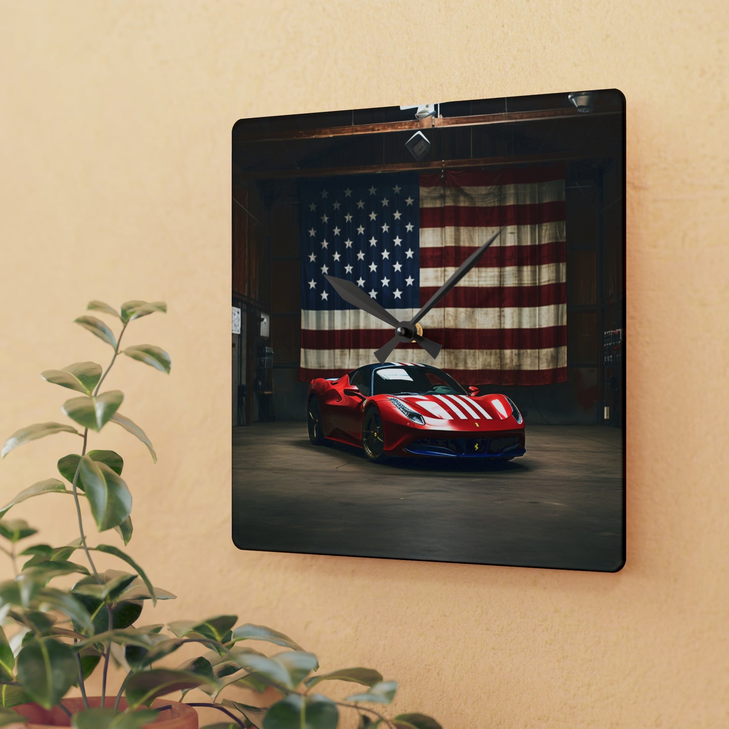 Acrylic Wall Clock American Flag Farrari 4