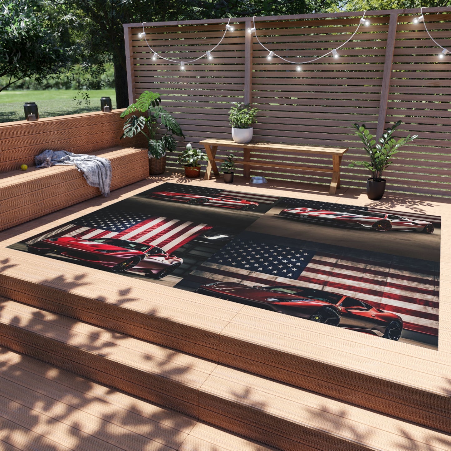 Outdoor Rug  American Flag Background Ferrari 5