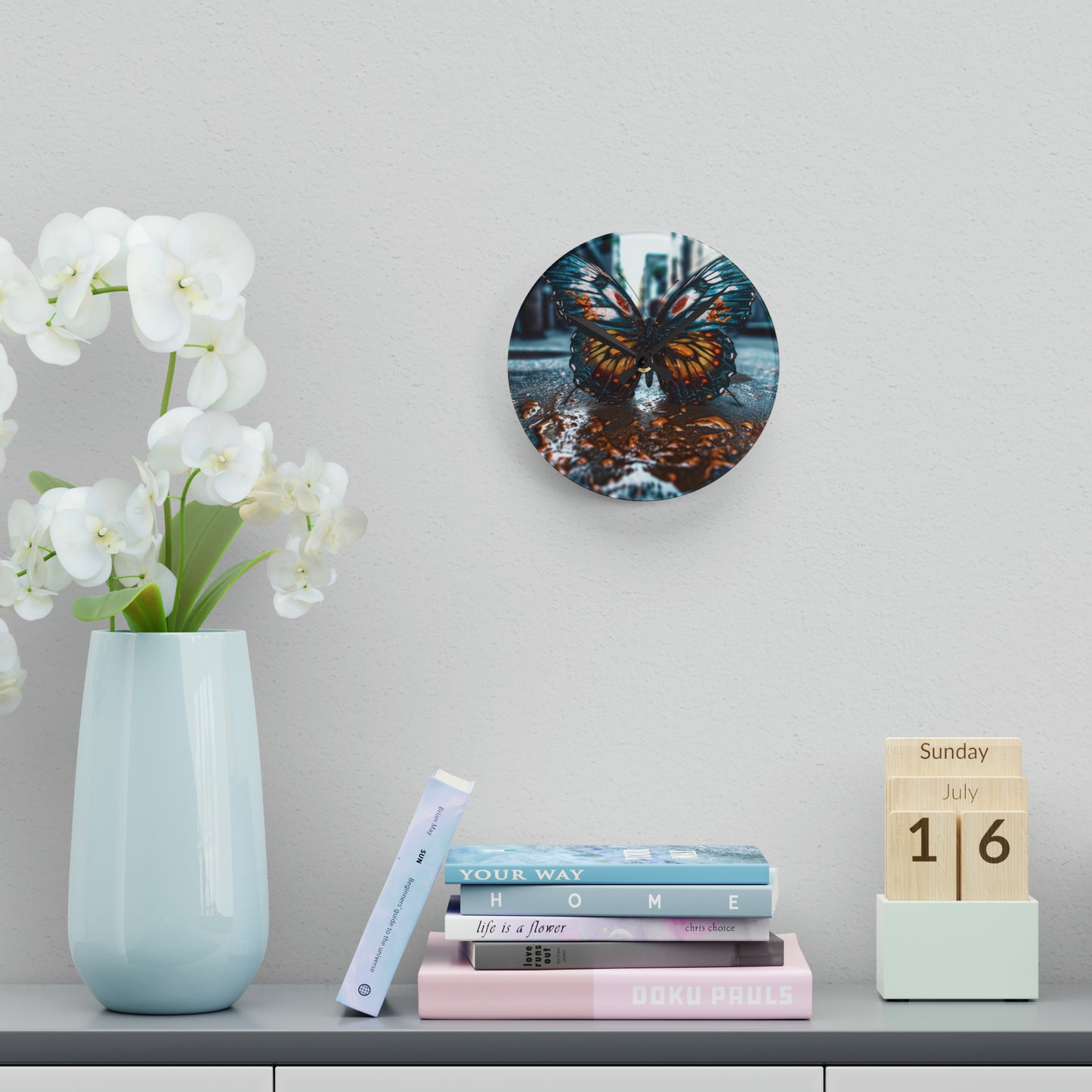 Acrylic Wall Clock Water Butterfly Street 3