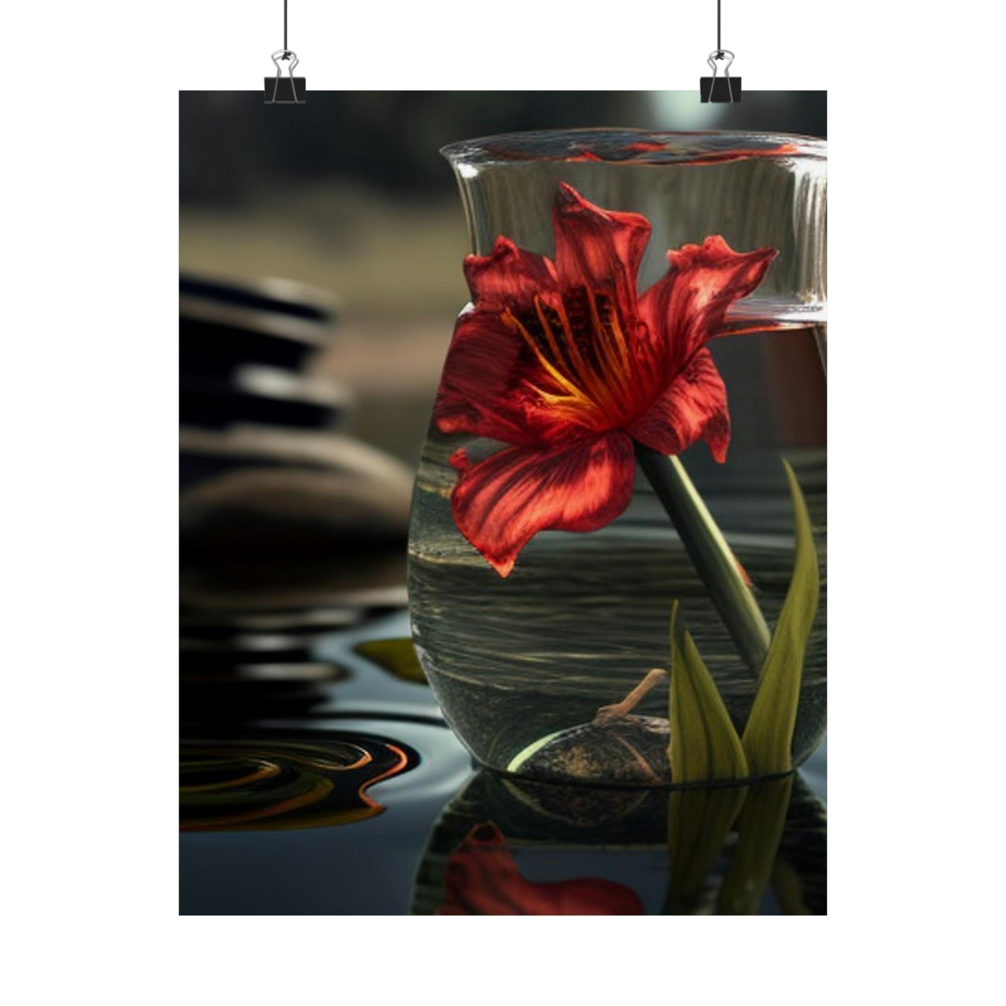 Premium Matte Vertical Posters Red Lily in a Glass vase 4