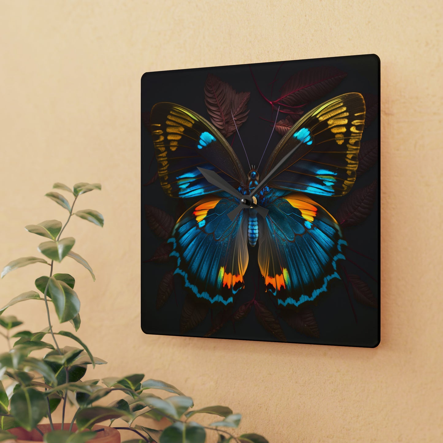 Acrylic Wall Clock Neon Butterfly Flair 1