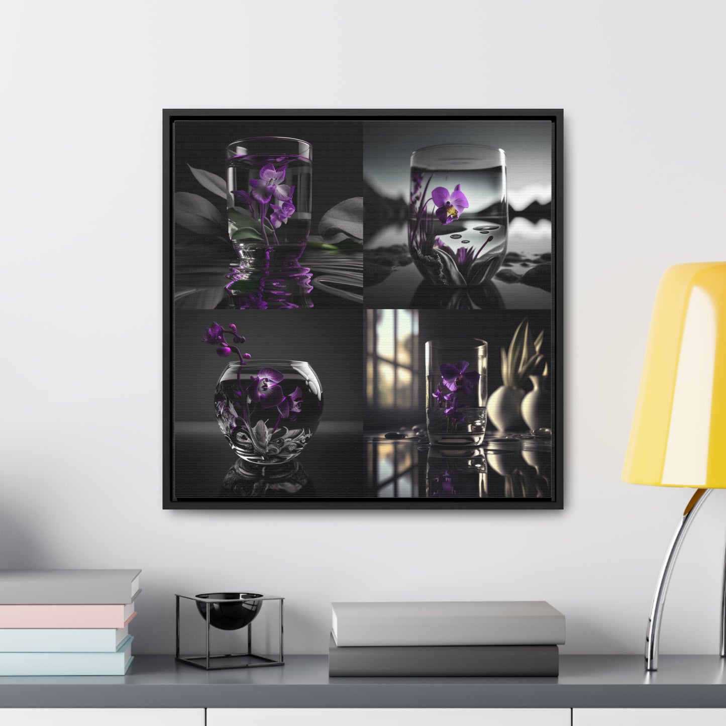 Gallery Canvas Wraps, Square Frame Purple Orchid Glass vase 5