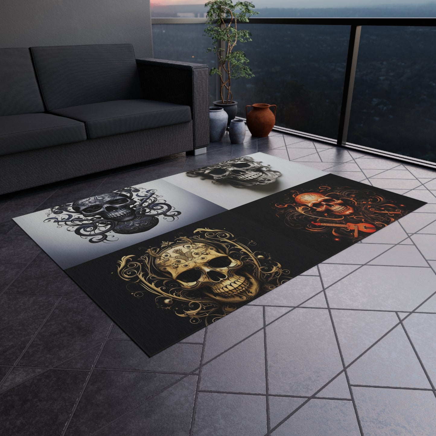 Outdoor Rug  Skull Treble Clef 5