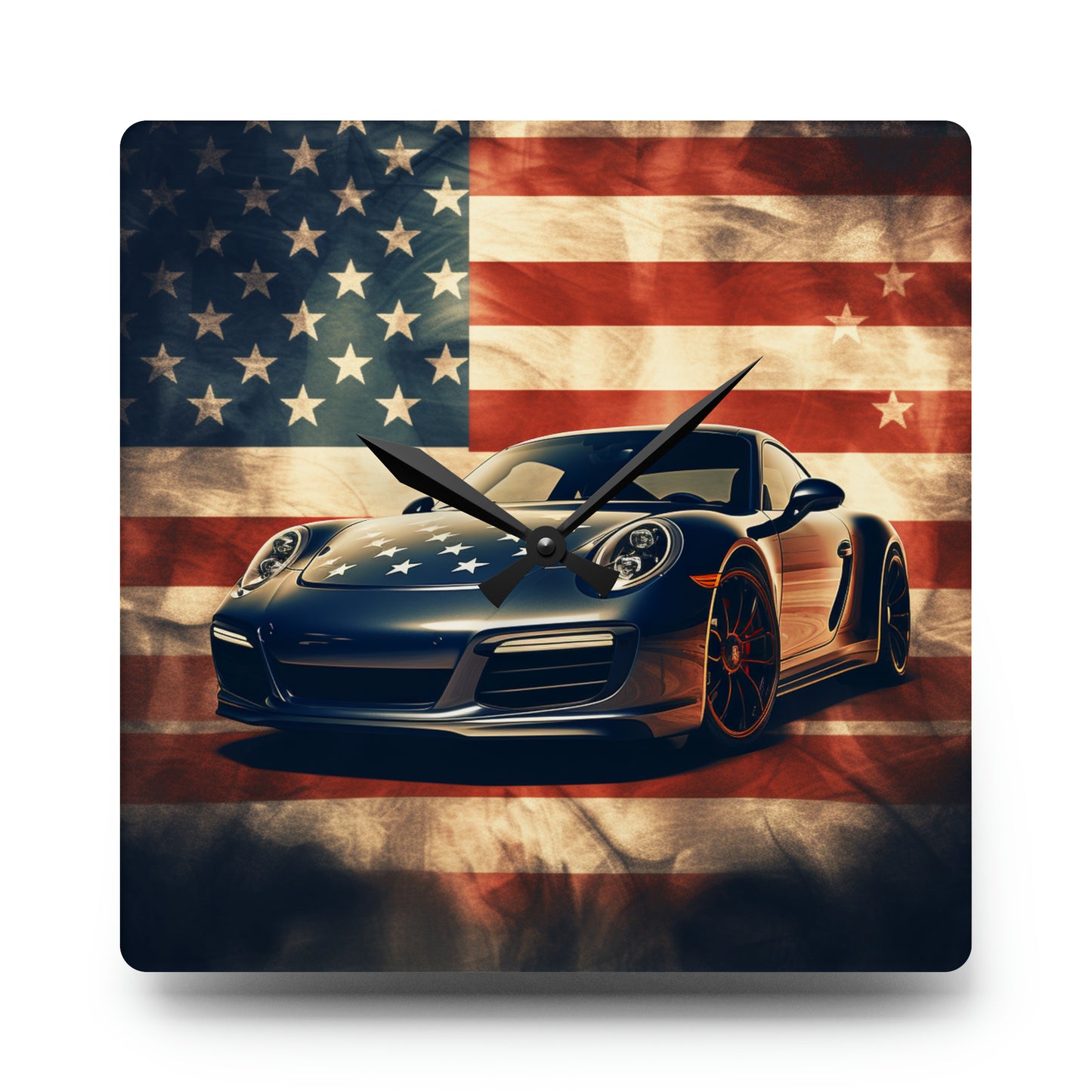 Acrylic Wall Clock Abstract American Flag Background Porsche 3