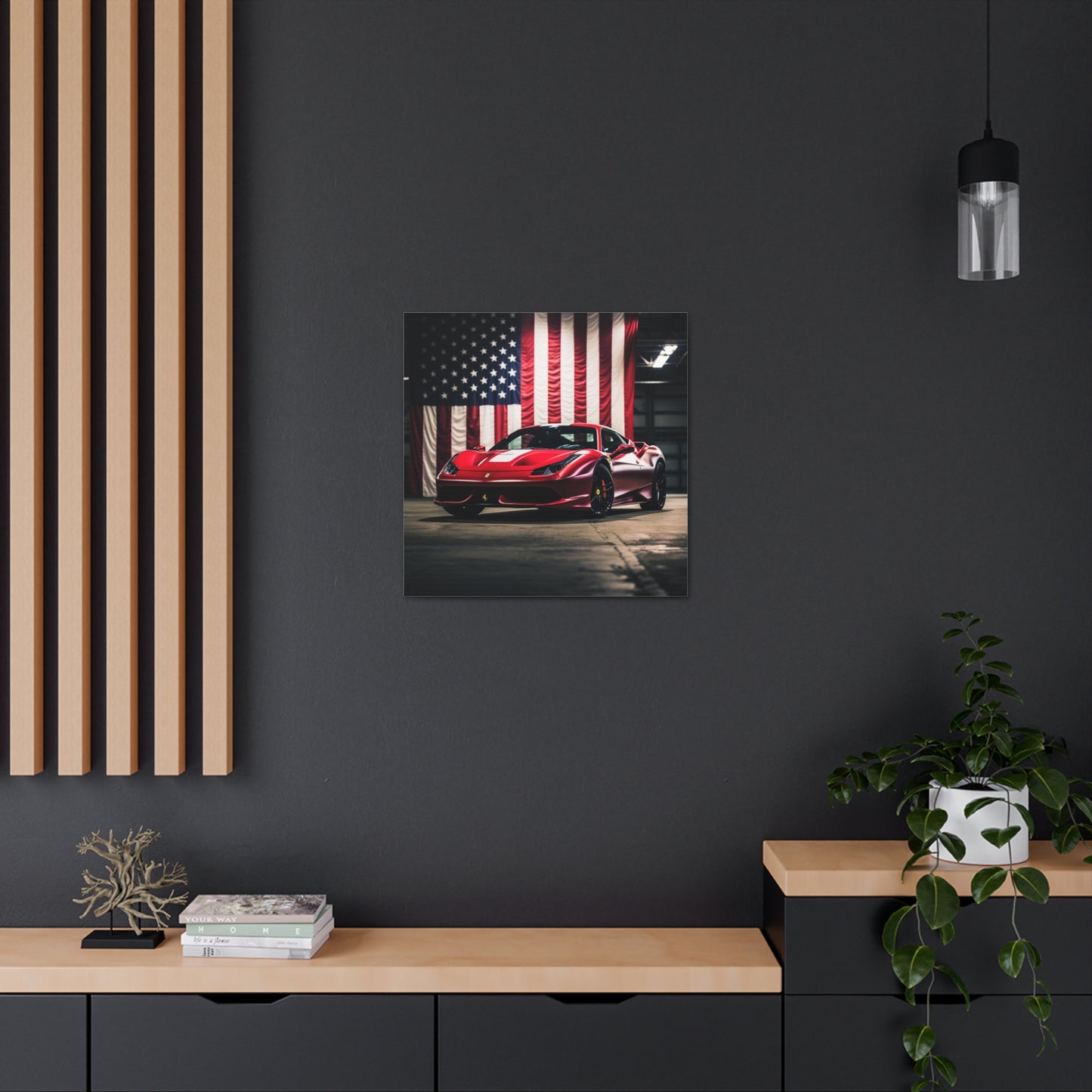 Canvas Gallery Wraps American Flag Background Ferrari 3