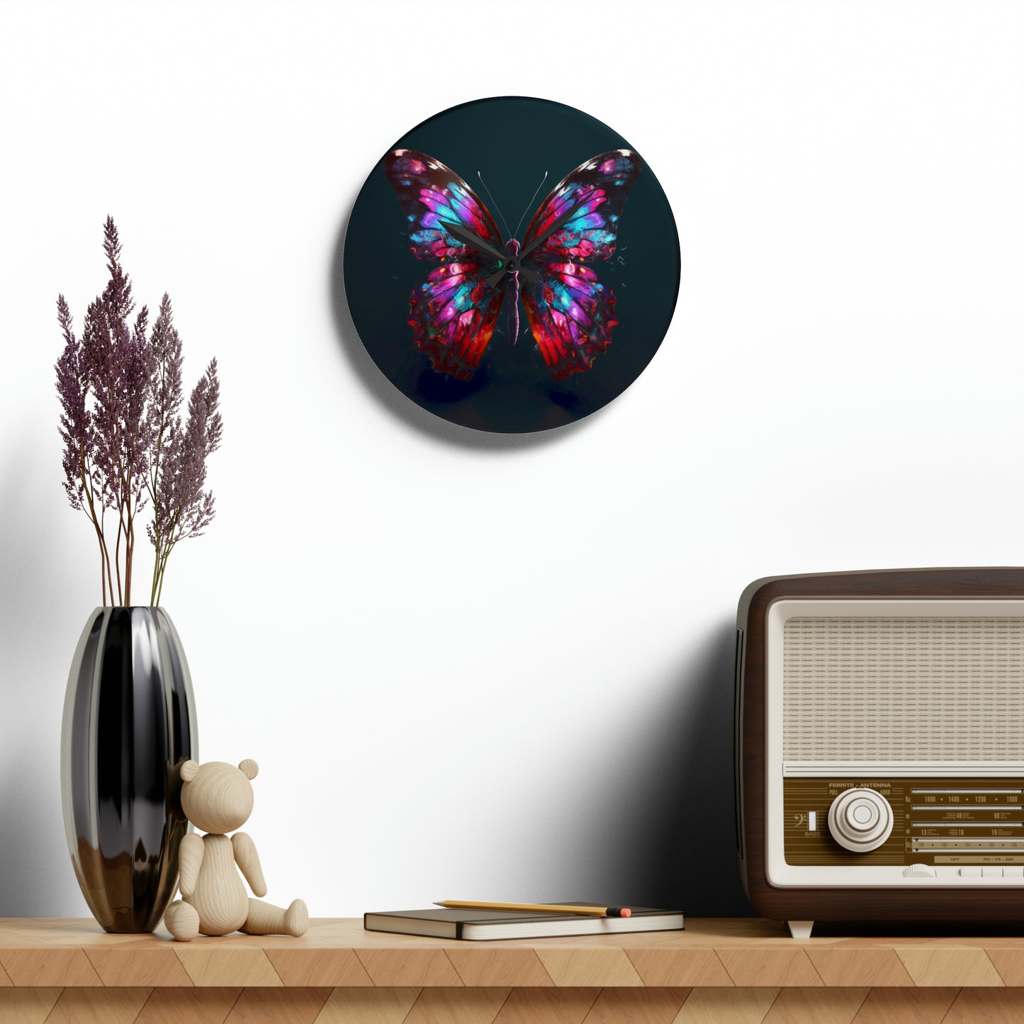 Acrylic Wall Clock Hyper Colorful Butterfly Macro 3