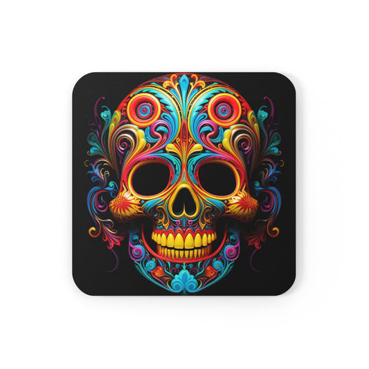 Corkwood Coaster Set Macro Skull Color 1