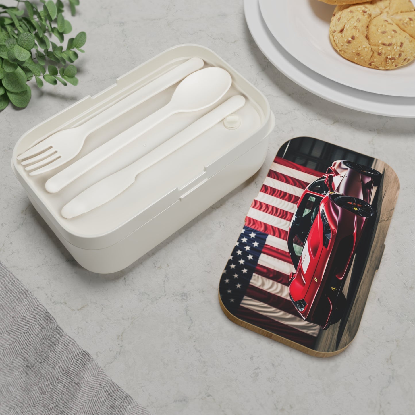 Bento Lunch Box American Flag Background Ferrari 3