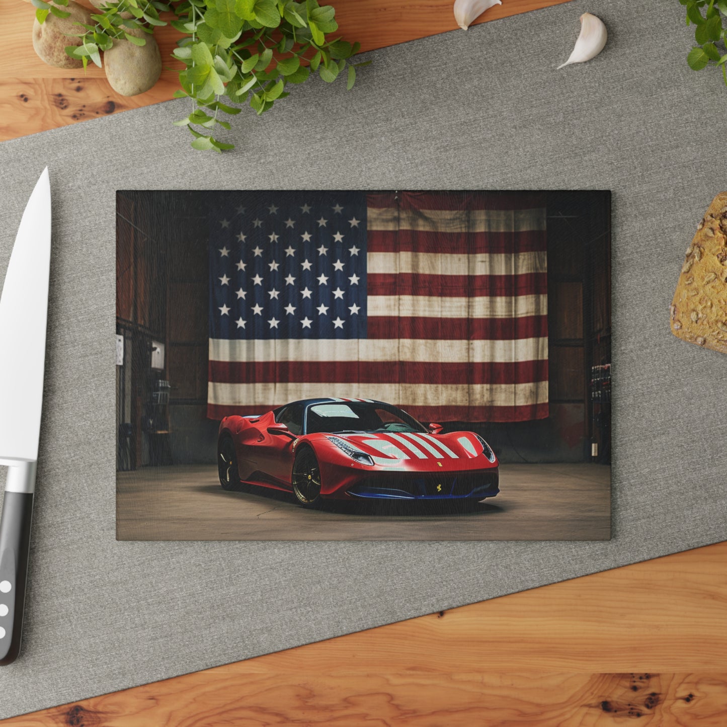 Glass Cutting Board American Flag Farrari 4