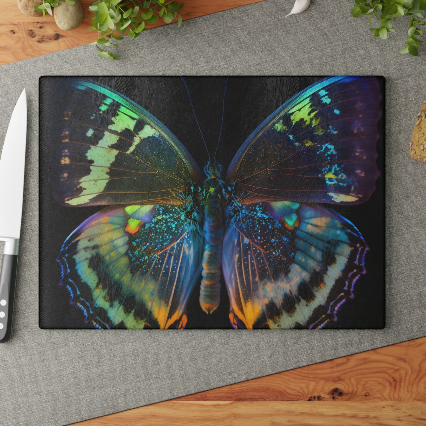 Glass Cutting Board Neon Butterfly Flair 4