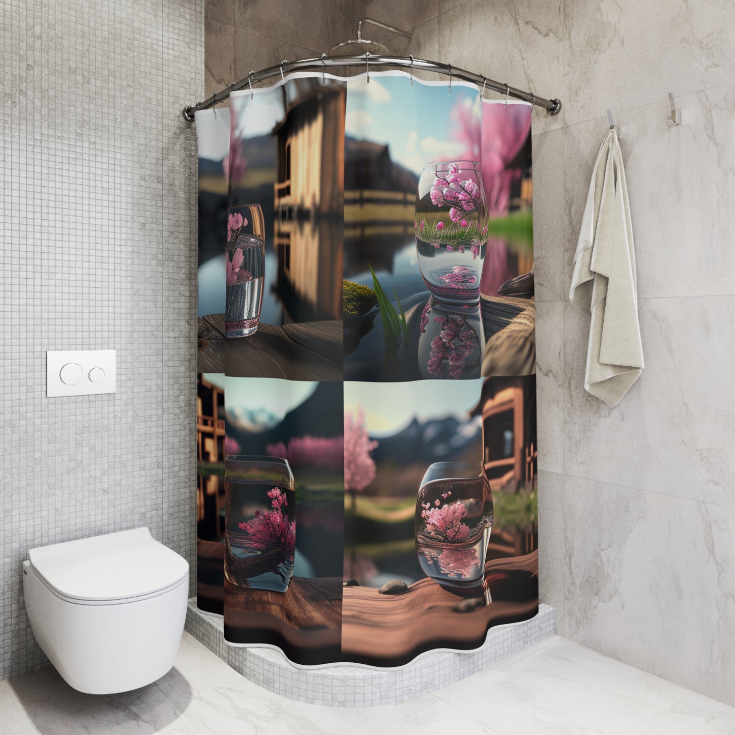 Polyester Shower Curtain Cherry Blossom 5