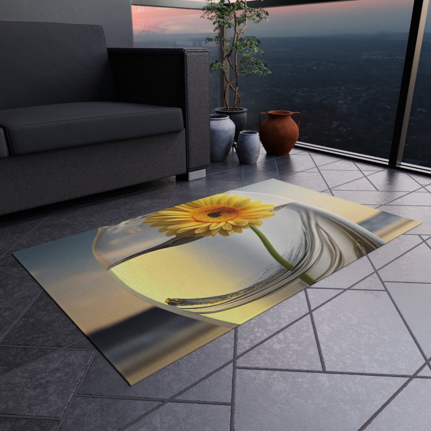 Outdoor Rug  yello Gerbera glass 1