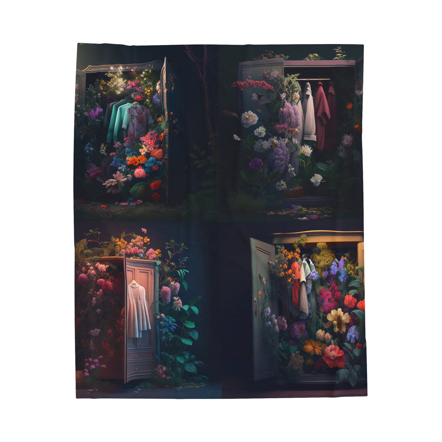 Velveteen Plush Blanket A Wardrobe Surrounded by Flowers 5