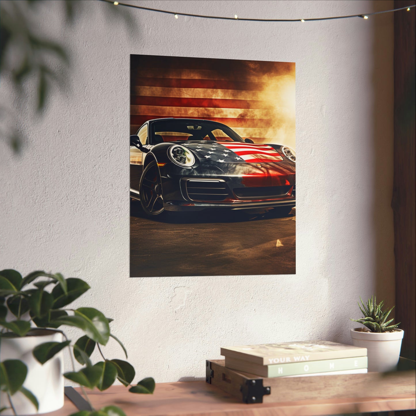 Premium Matte Vertical Posters Abstract American Flag Background Porsche 1