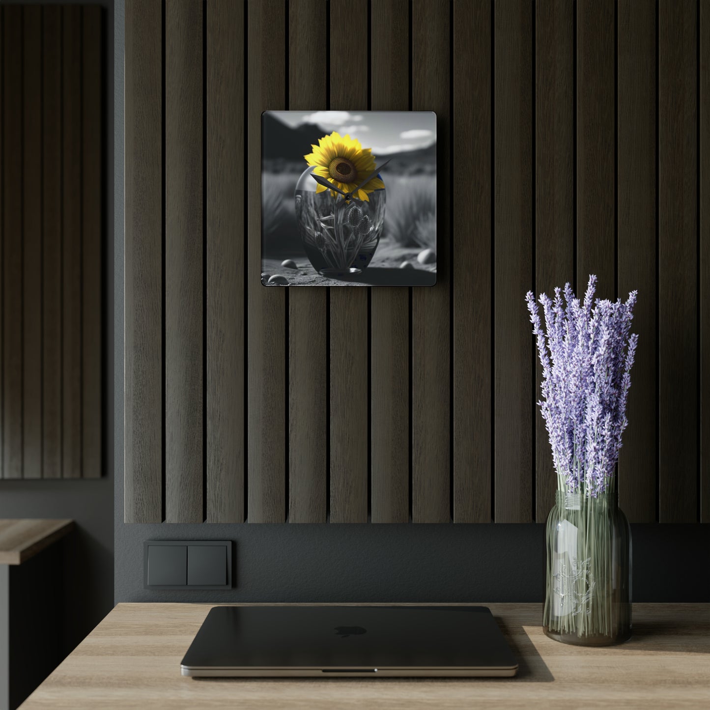 Acrylic Wall Clock Yellw Sunflower in a vase 3