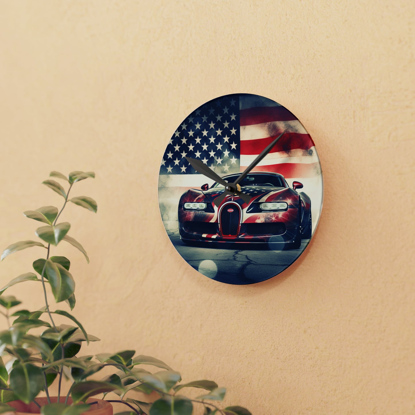 Acrylic Wall Clock Abstract American Flag Background Bugatti 1