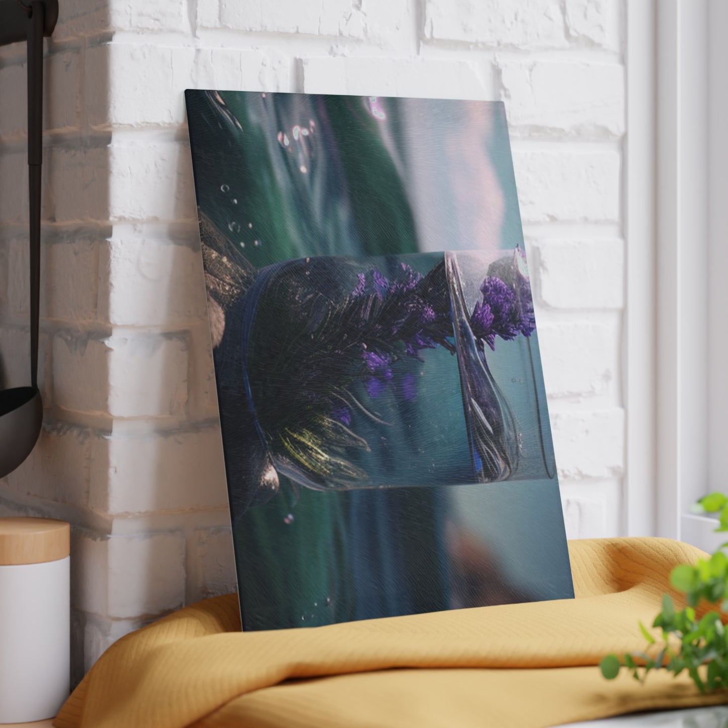 Glass Cutting Board Lavender in a vase 2