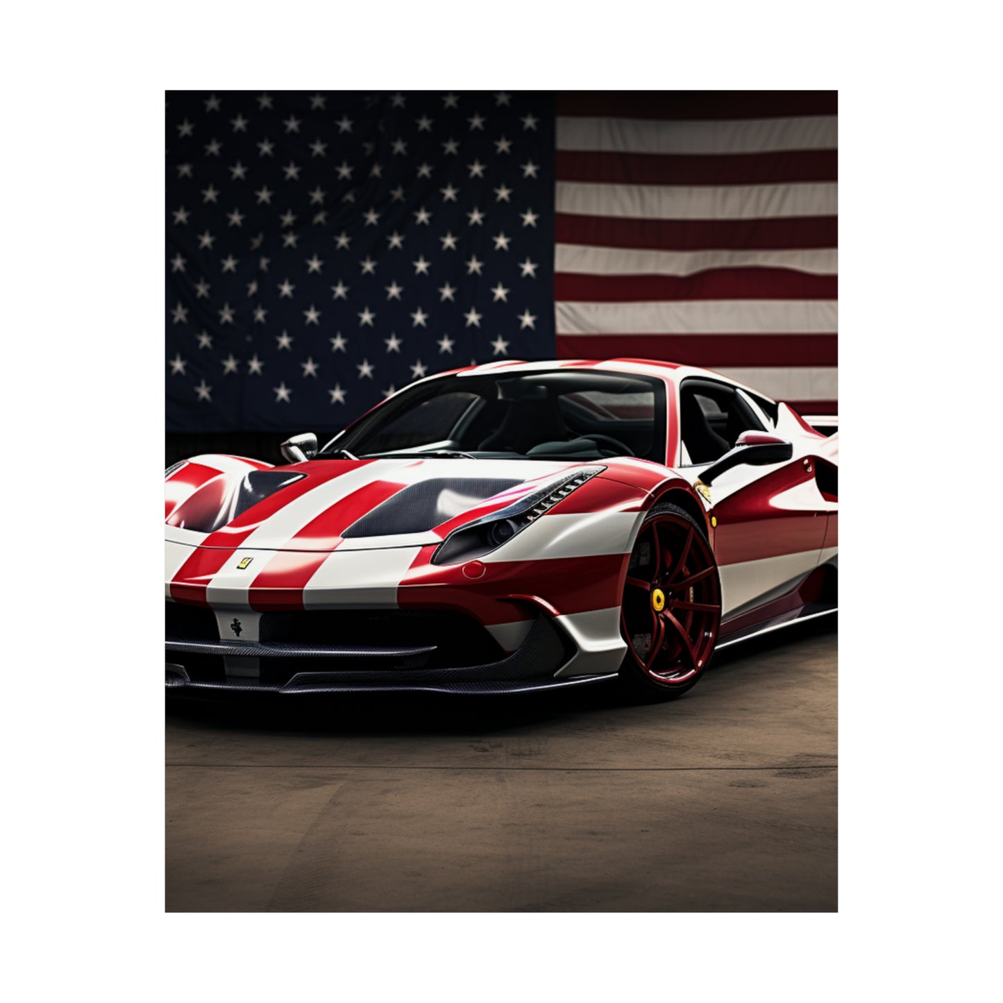 Premium Matte Vertical Posters American Flag Background Ferrari 2