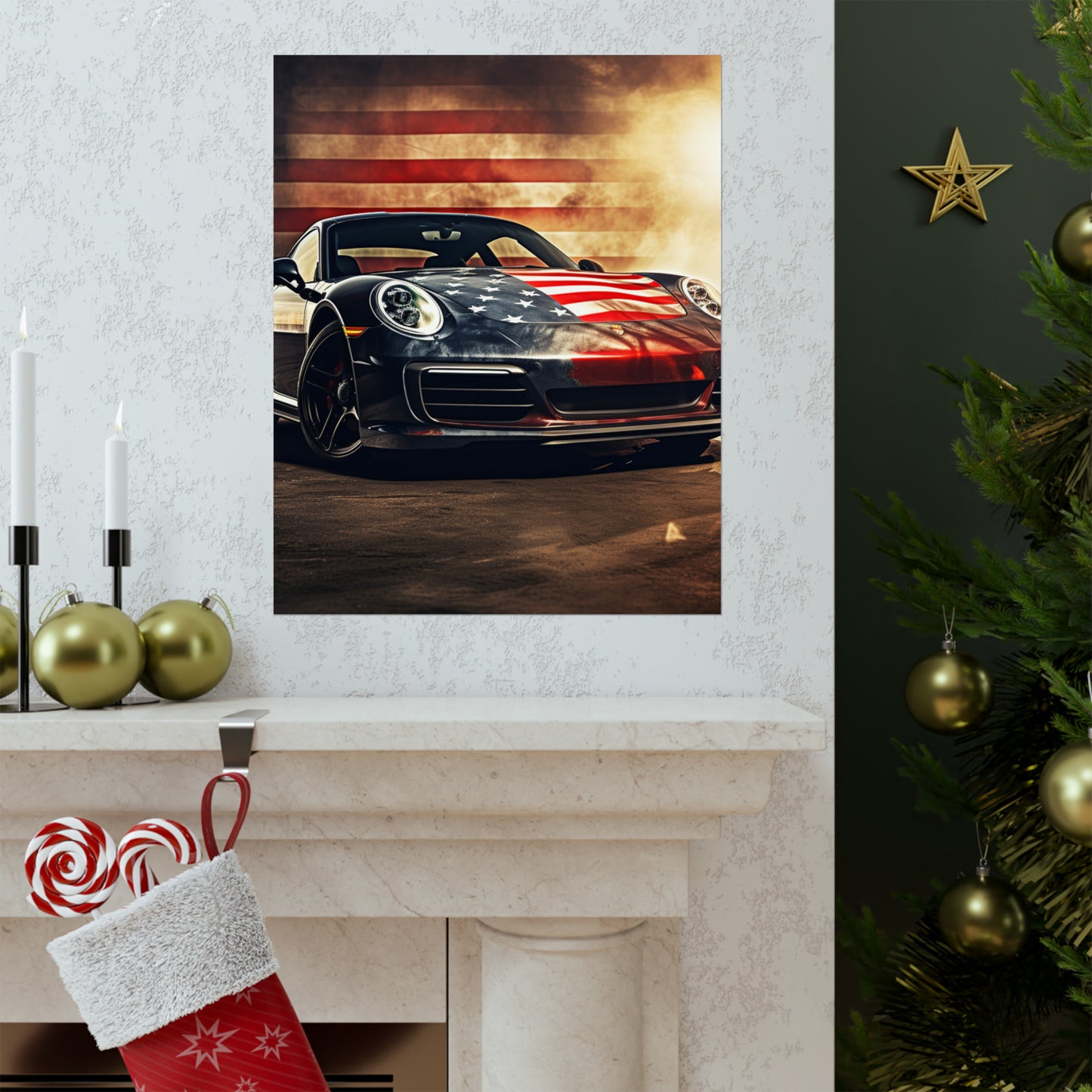 Premium Matte Vertical Posters Abstract American Flag Background Porsche 1