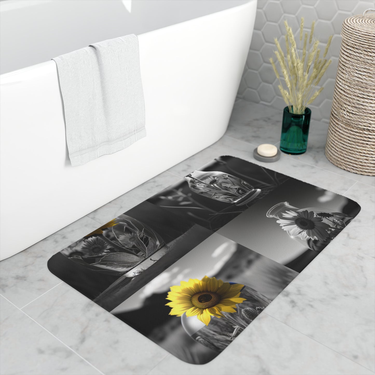 Memory Foam Bath Mat Yellw Sunflower in a vase 5