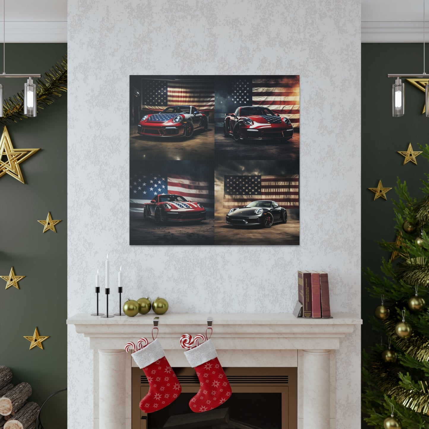 Canvas Gallery Wraps American Flag Background Porsche 5