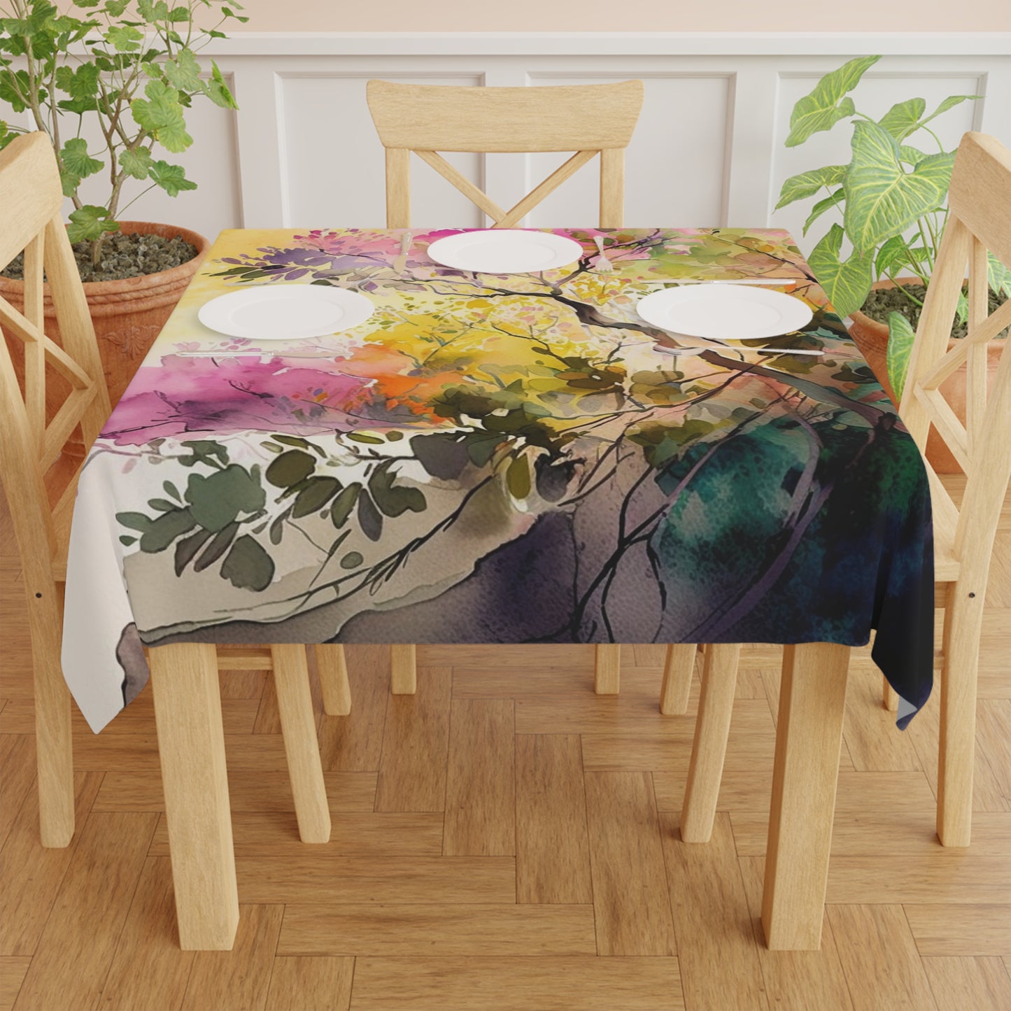 Tablecloth Mother Nature Bright Spring Colors Realistic Watercolor 2