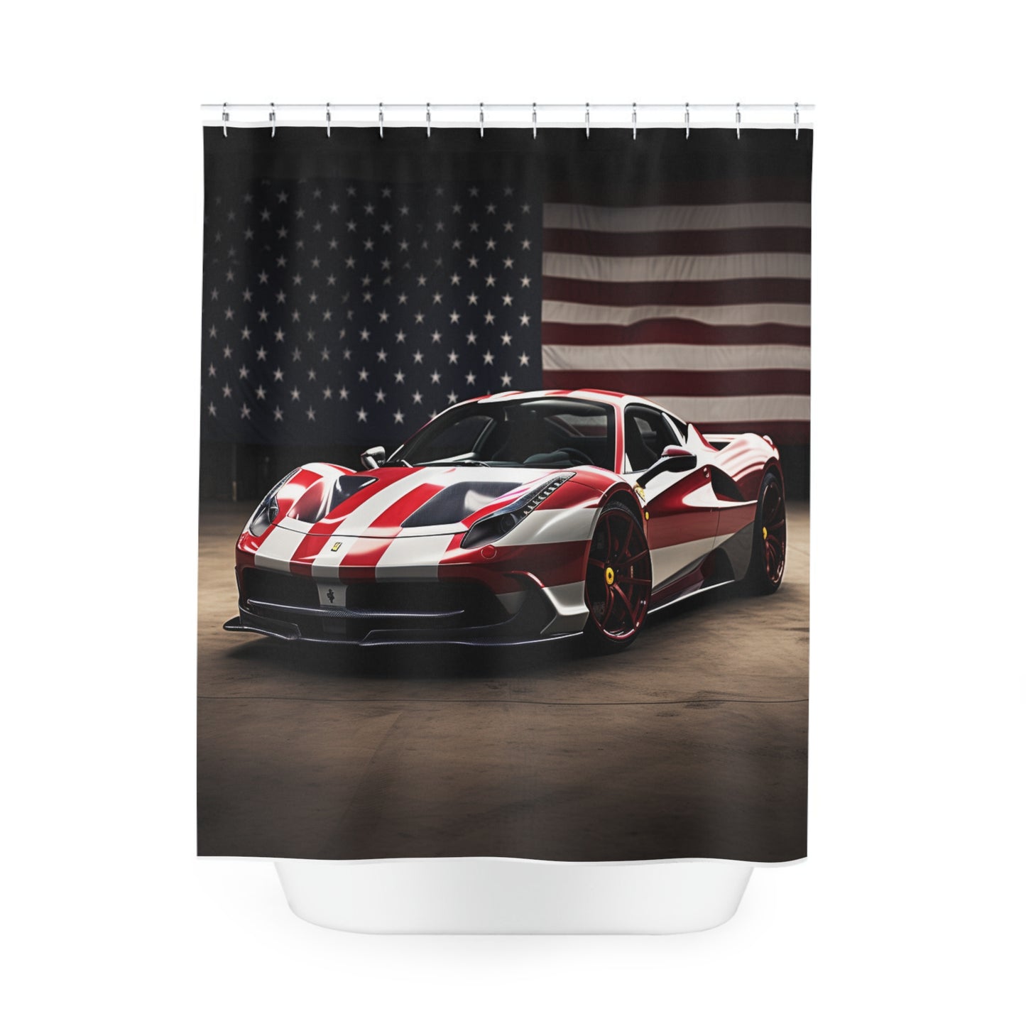 Polyester Shower Curtain American Flag Background Ferrari 2