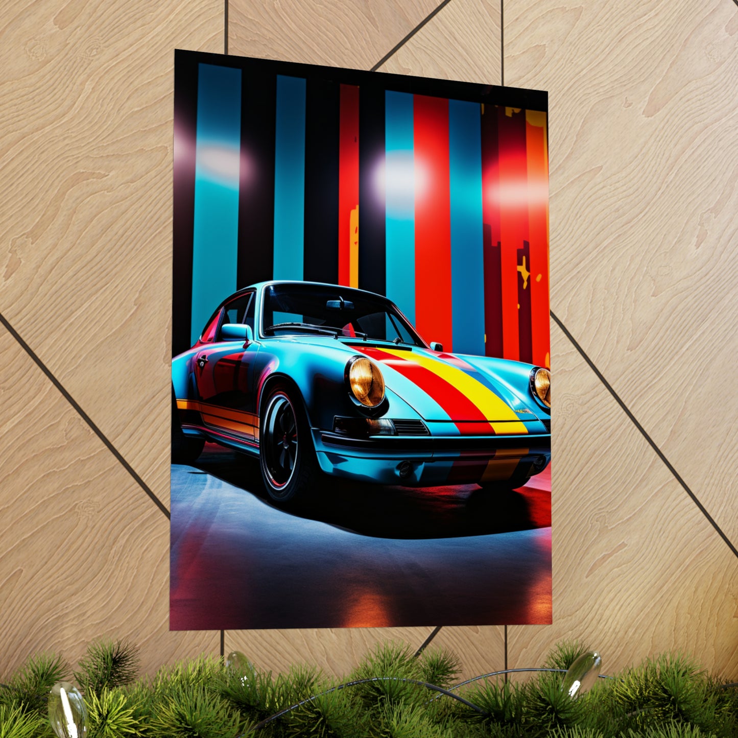 Premium Matte Vertical Posters Macro American Flag Porsche 3