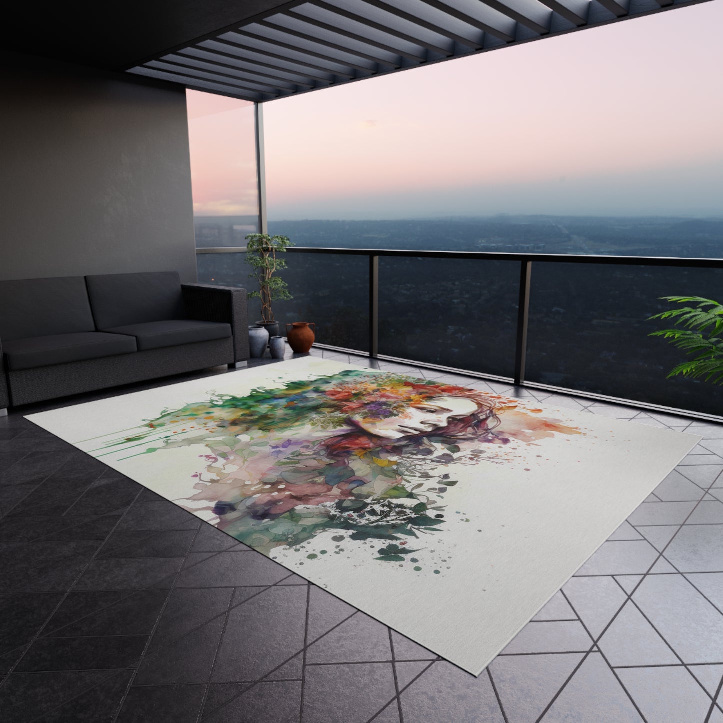 Outdoor Rug  Mother Nature Bright Spring Colors Realistic Watercolor 3