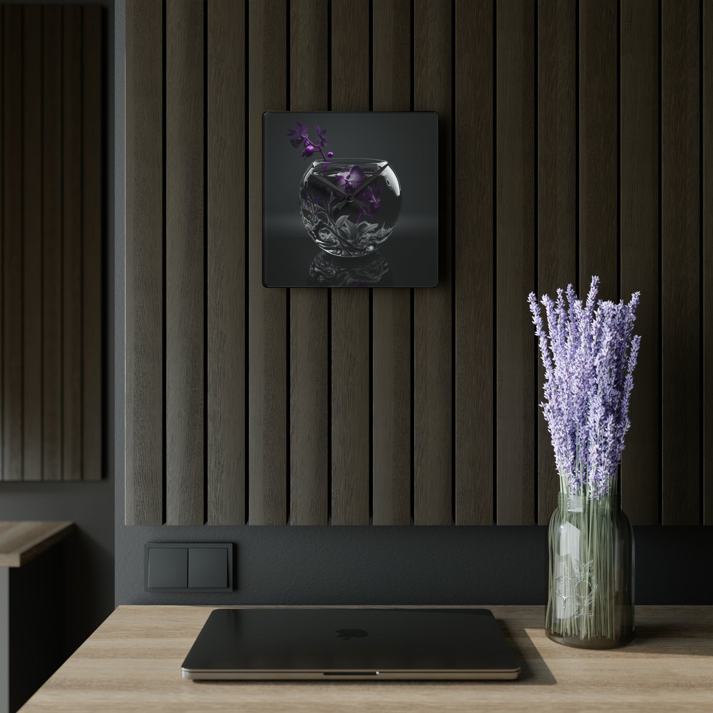 Acrylic Wall Clock Purple Orchid Glass vase 3