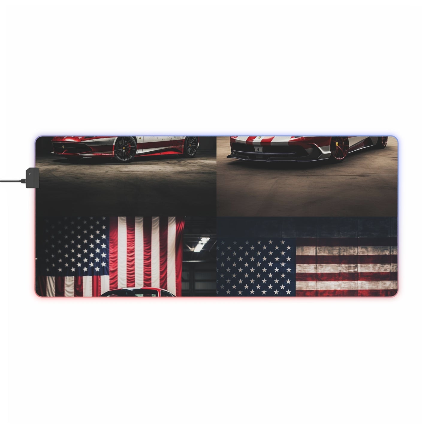 LED Gaming Mouse Pad American Flag Background Ferrari 5