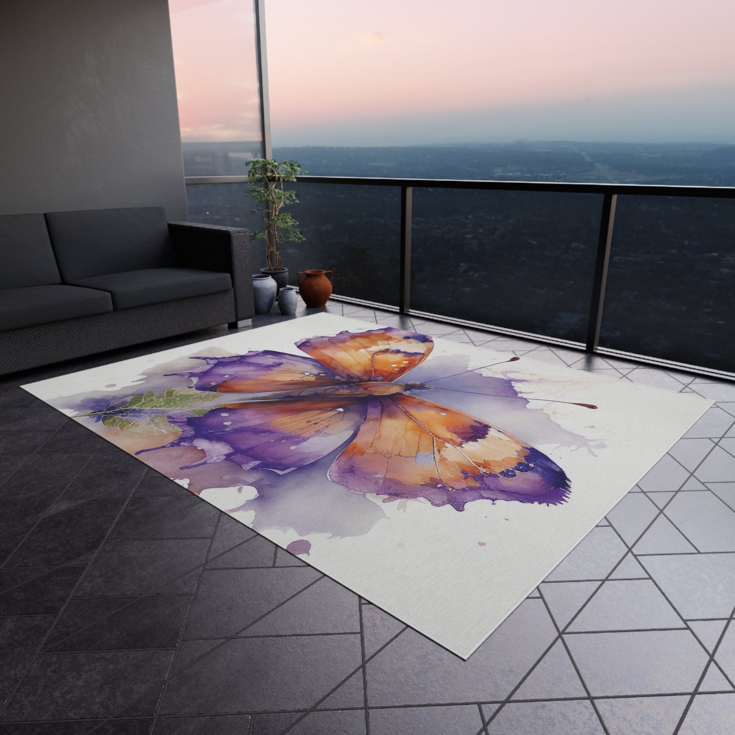 Outdoor Rug  MerlinRose Watercolor Butterfly 2