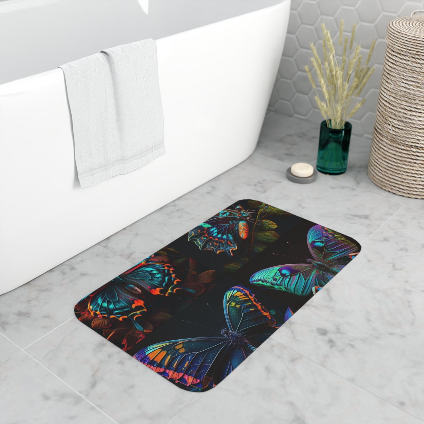 Memory Foam Bath Mat Hue Neon Butterfly 5