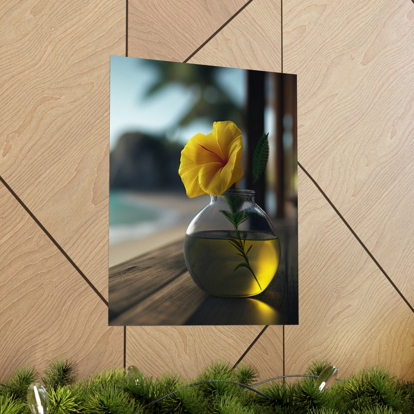 Premium Matte Vertical Posters Yellow Hibiscus Wood 3