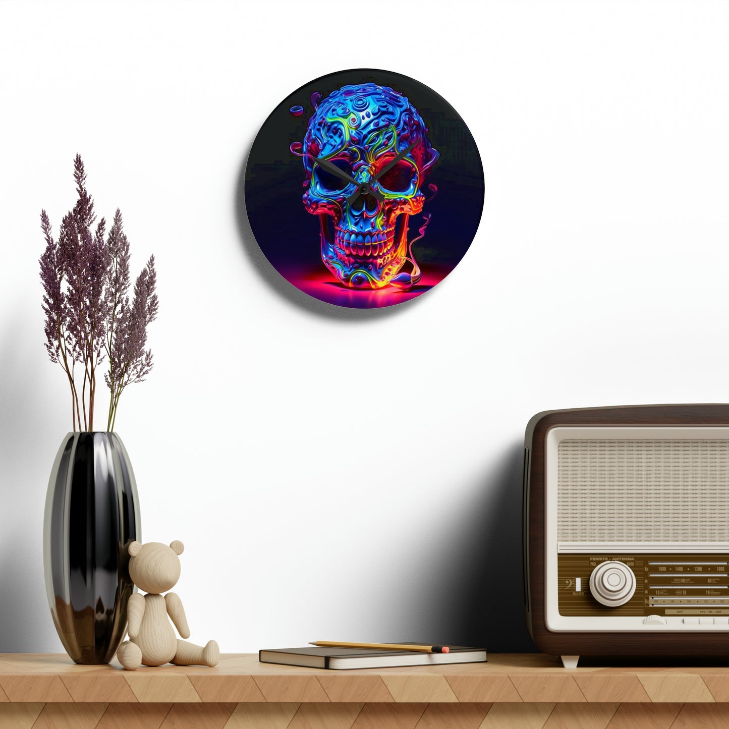 Acrylic Wall Clock Macro Skull Color 3