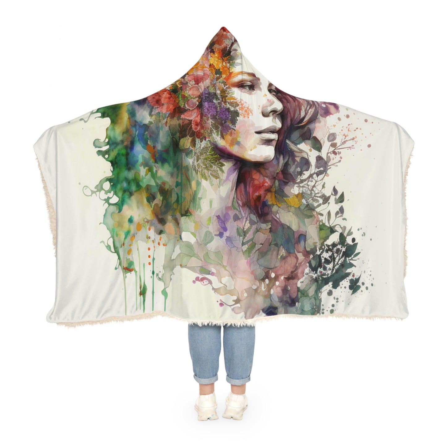 Snuggle Hooded Blanket Mother Nature Bright Spring Colors Realistic Watercolor 3